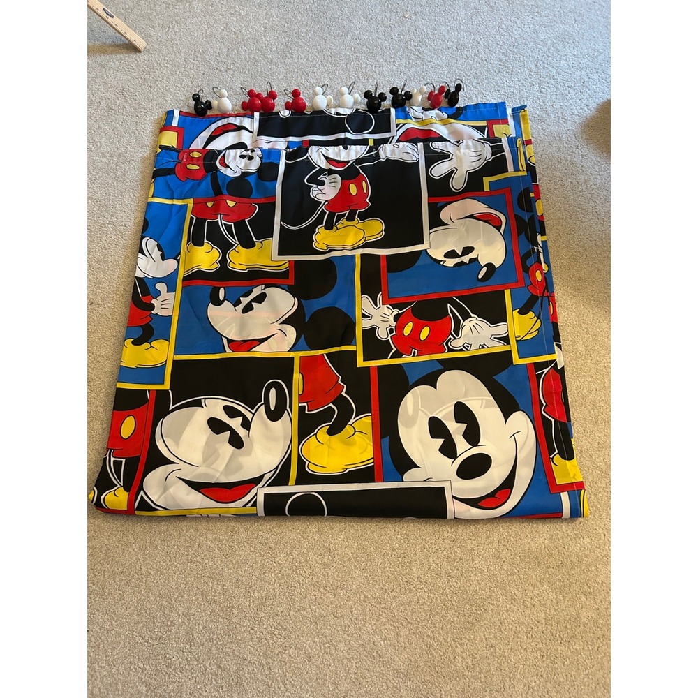 Disney Mickey Mouse Shower Curtain with 12 Matching Mickey Silhouette Hooks Set